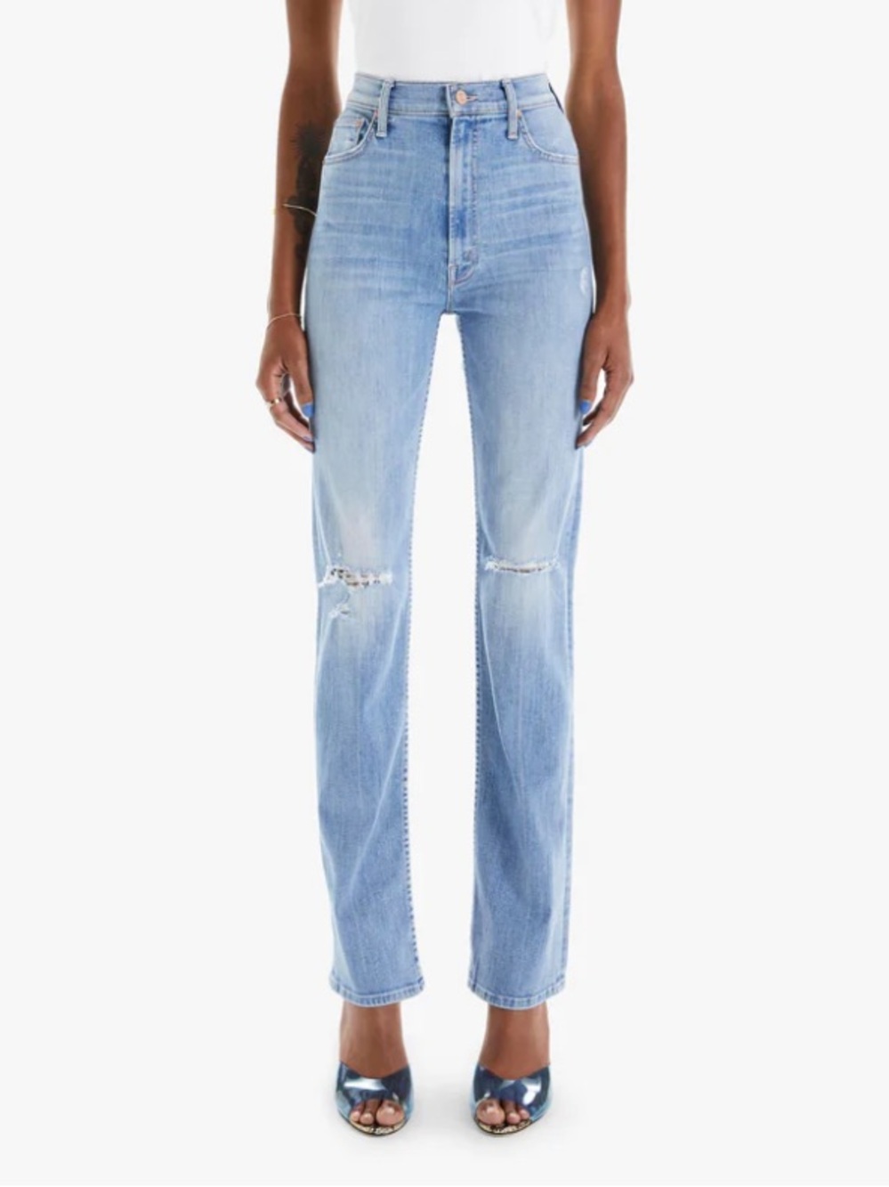 MOTHER Light Blue High-Rise Straight Jeans